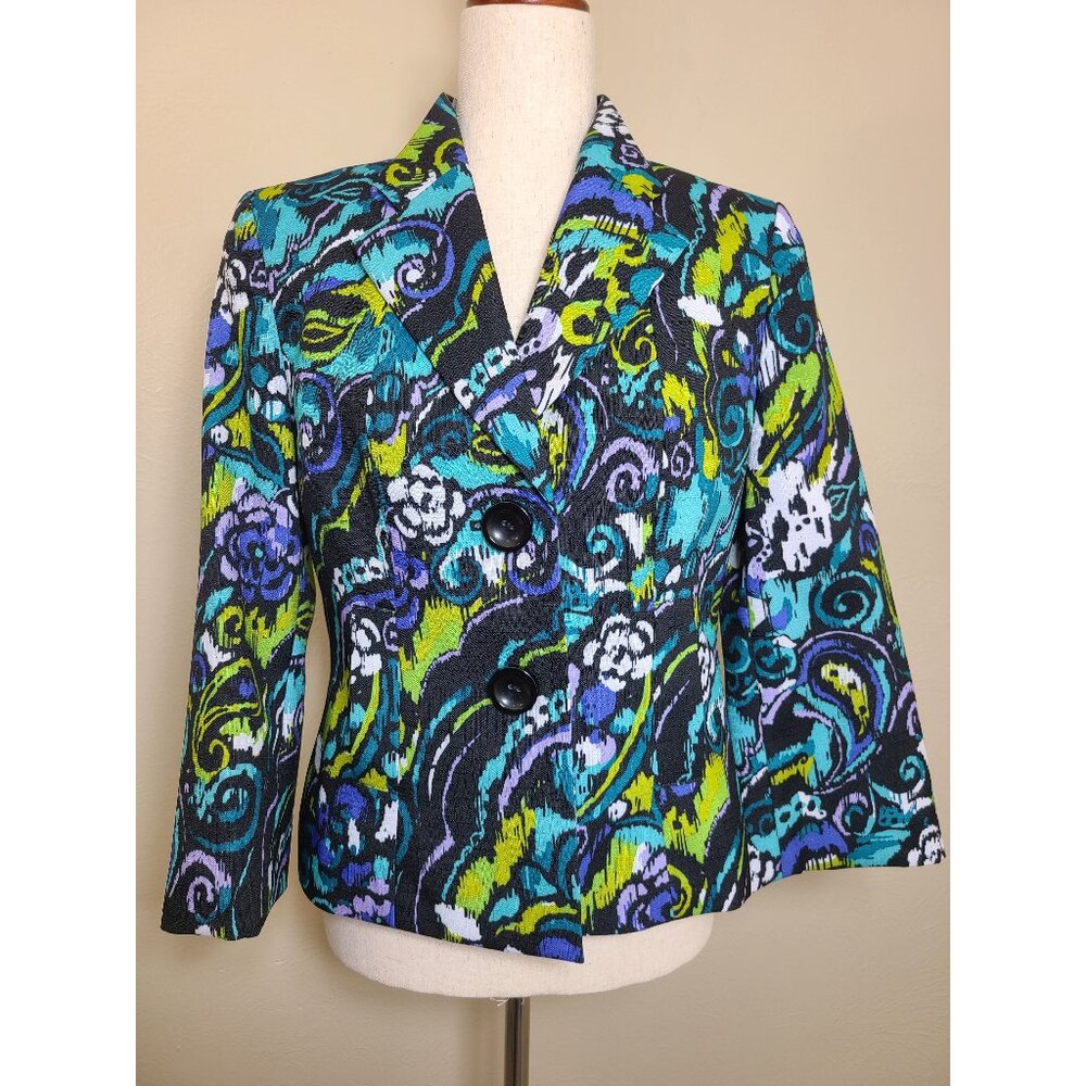 Kasper Long Sleeves Jacket Blazer Top Multicolor Black Green Purple Size 6 A246